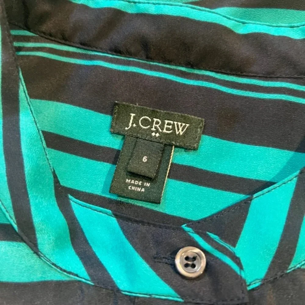 J. Crew Navy & Green Sleeveless Button Down Blouse Size 6